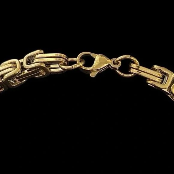 Byzantine Stainless Steel Gold Plated 9 inches long and 7mm width bracelet -Gold - Picture 8 of 8